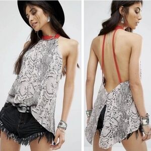 Free People - Through The Night Snakeskin Print Red Strappy Halter - Size Large